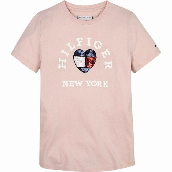 Tommy Hilfiger Sequins Graphic T-Shirt Whimsy Pink Simple and Comfortable Relaxed Fit Design