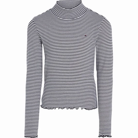 Eco friendly materials Black Tie Optional Tommy Hilfiger Stripe Mock Blouse White / Desert Sky Stripe