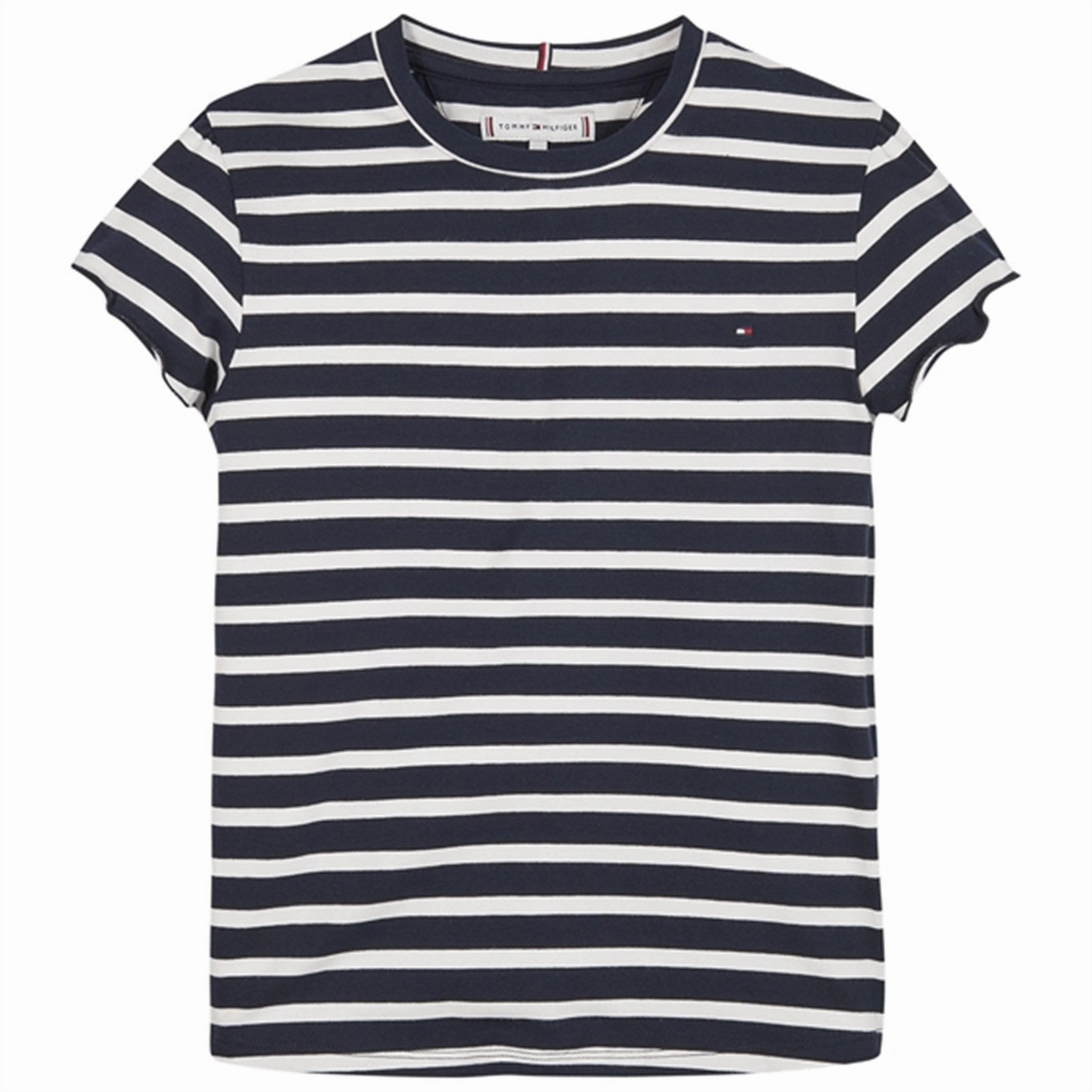 Tommy Hilfiger Striped Ruffle T-shirt Desert Sky Stripe Layered Neckline