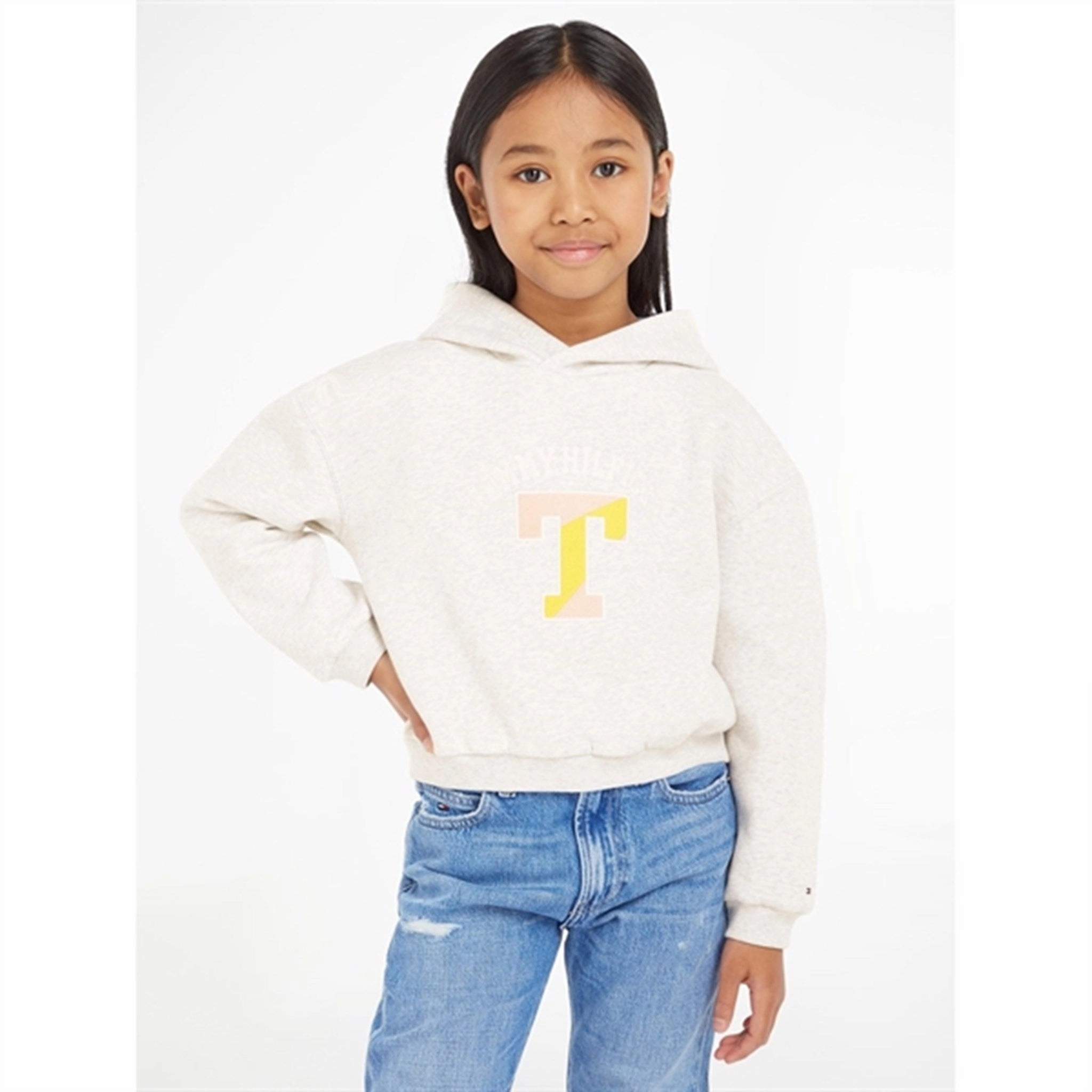 Tommy Hilfiger Varsity Crew Hoodie New Light Grey Heather Daily Style school wear