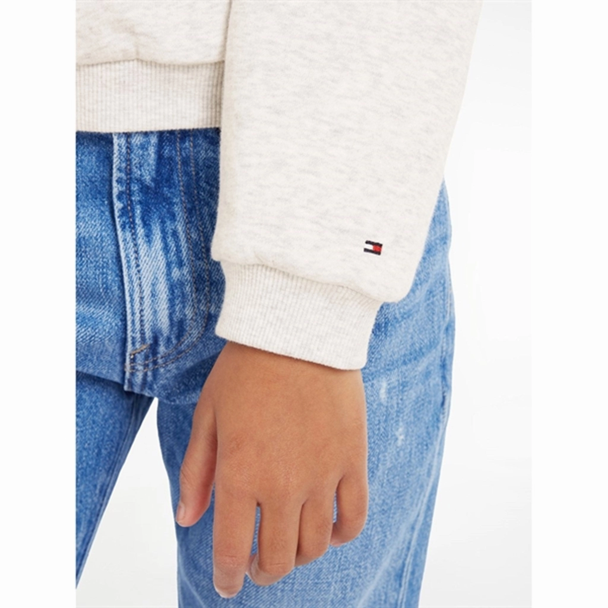 Mountain Climbing 3D Sculpted Hood Tommy Hilfiger Varsity Crew Hoodie New Light Grey Heather