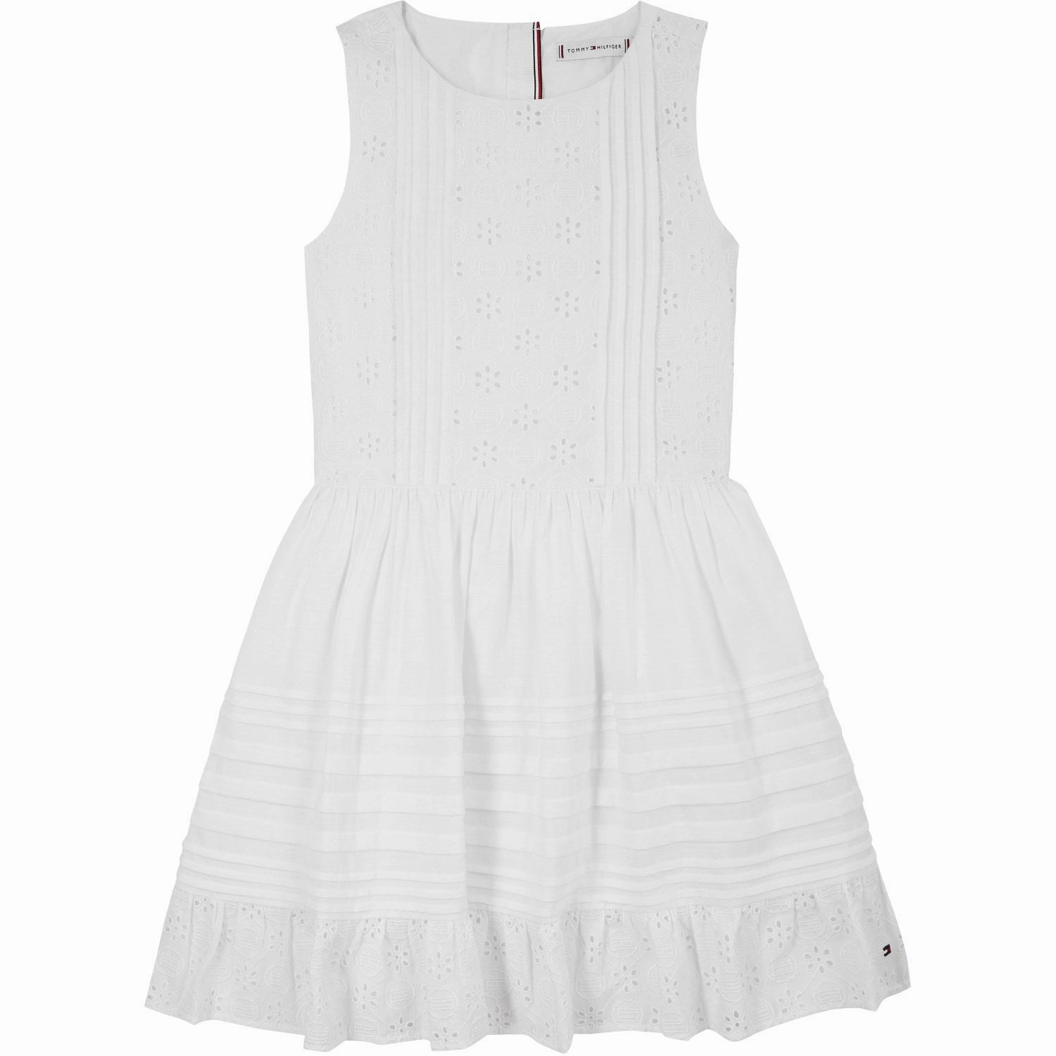Tommy Hilfiger White Embroidered Cotton Dress Breathable Comfort Wear Cute Touch