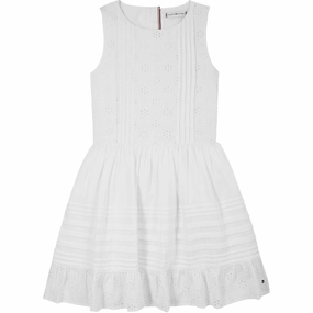 Tommy Hilfiger White Embroidered Cotton Dress Breathable Comfort Wear Cute Touch