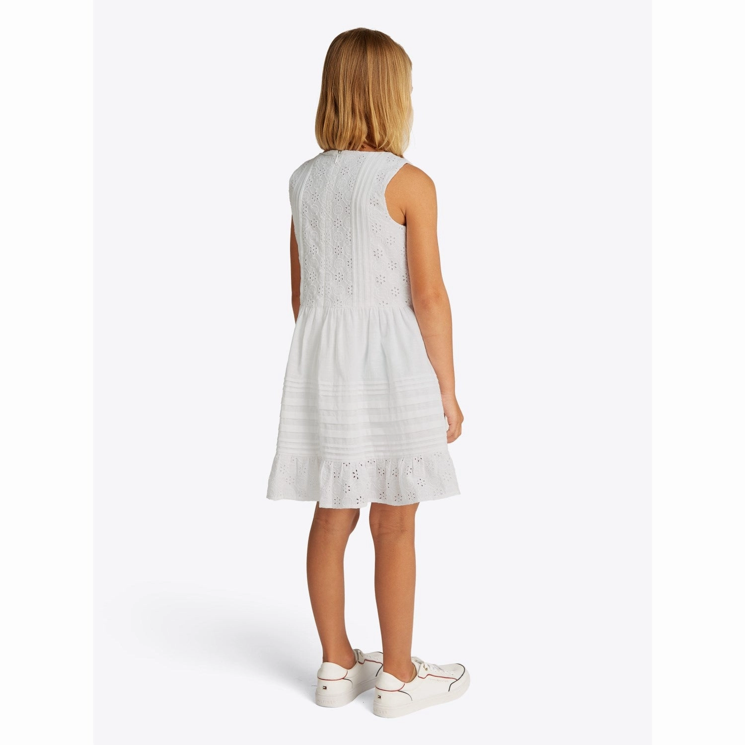 Belted-Style Polished Layer Tommy Hilfiger White Embroidered Cotton Dress