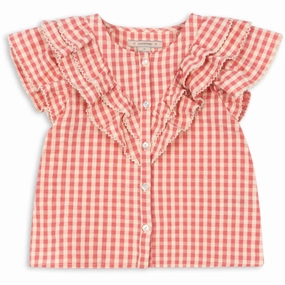 adult clothing Fashion staples Konges Sl?jd Flamingo Plume Check Kim Frill Ss Shirt Gots