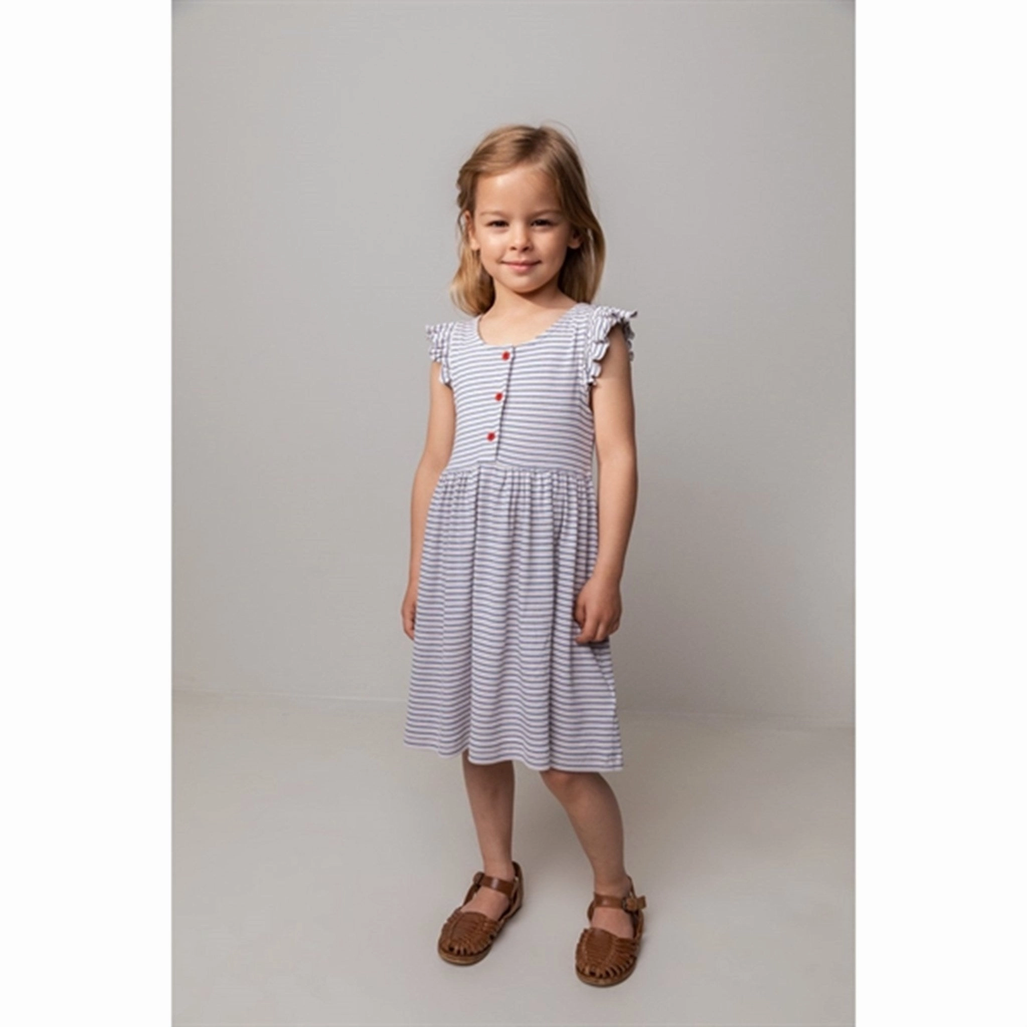 MarMar Modal Rib Space Blue Stripe Dova Frill Dress Tassel-Detail