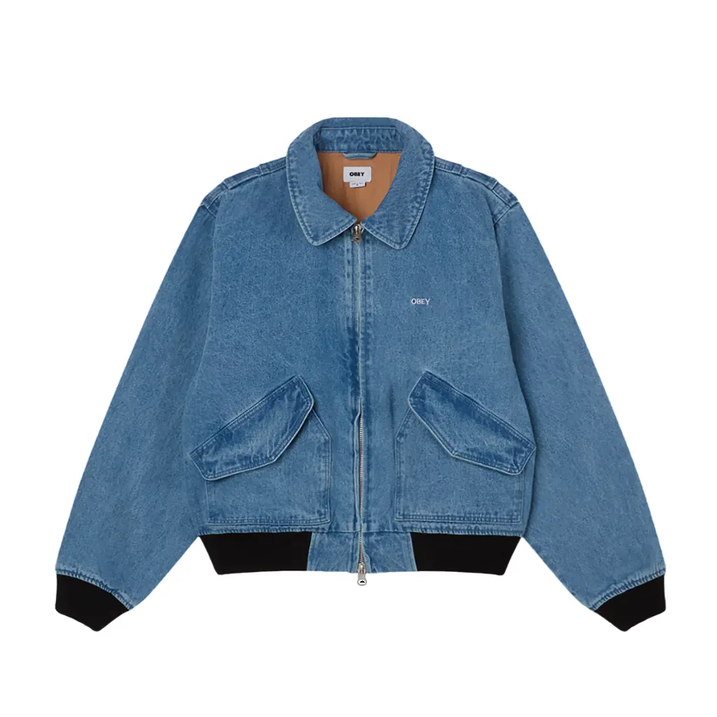 Obey giubbino in denim da uomo in CWU 121800587 indaco chiaro Mountain Ready Windproof Jacket