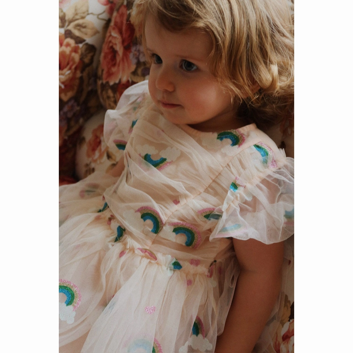 Feminine off-the-shoulder gown Konges Sl?jd Rainbow Glitter Tullie Dress