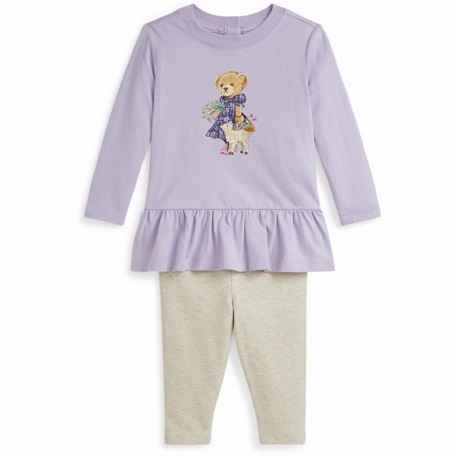 Breathable Underarm Vents Ralph Lauren Baby Spring Iris/Oatmeal Hthr Blouse Legging Set