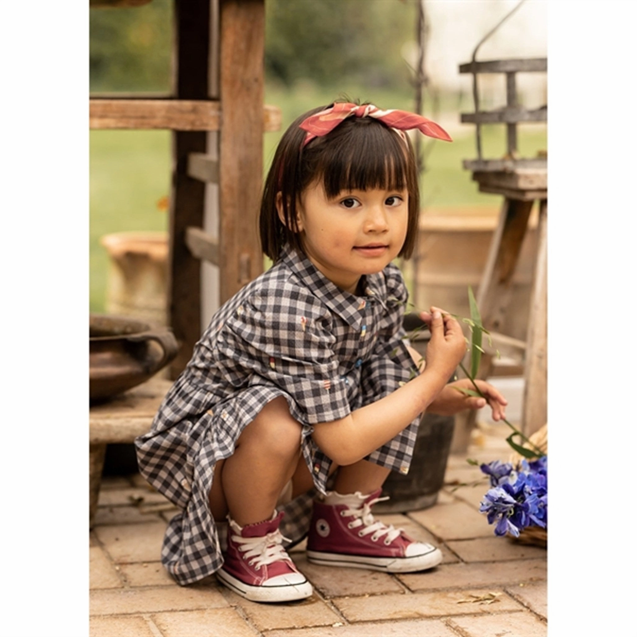 Fliink Magnet Check Aop Polar Dress Bishop-Sleeve