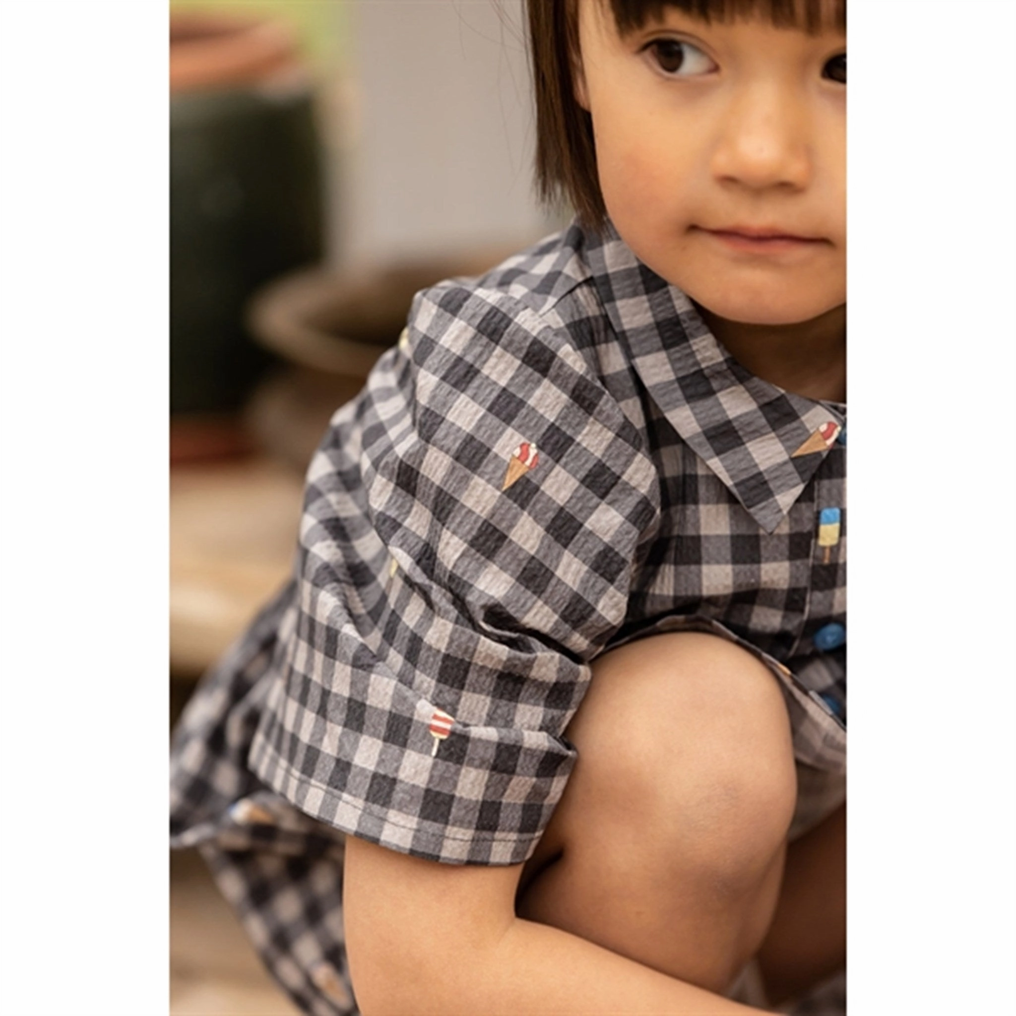 Off-Shoulder Fliink Magnet Check Aop Polar Dress