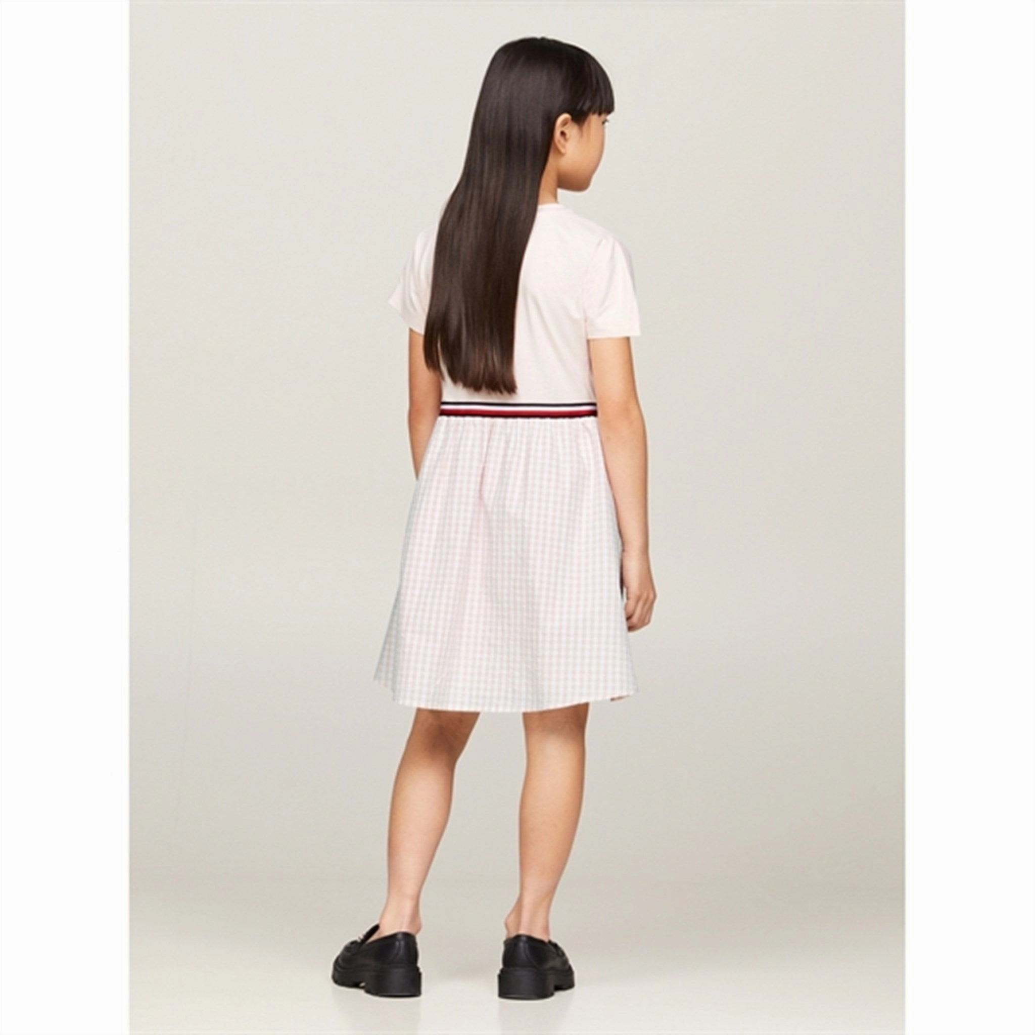 Tommy Hilfiger Gingham Combi Dress Whimsy Pink Check Gathered-Detail