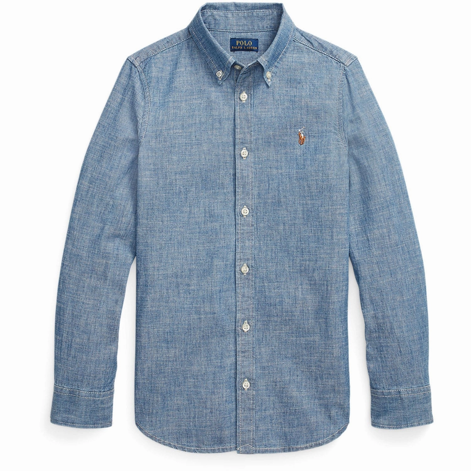 Polo Ralph Lauren Medium Blue Wash Girl Button Front Shirt Anti Static Treatment Raw edge