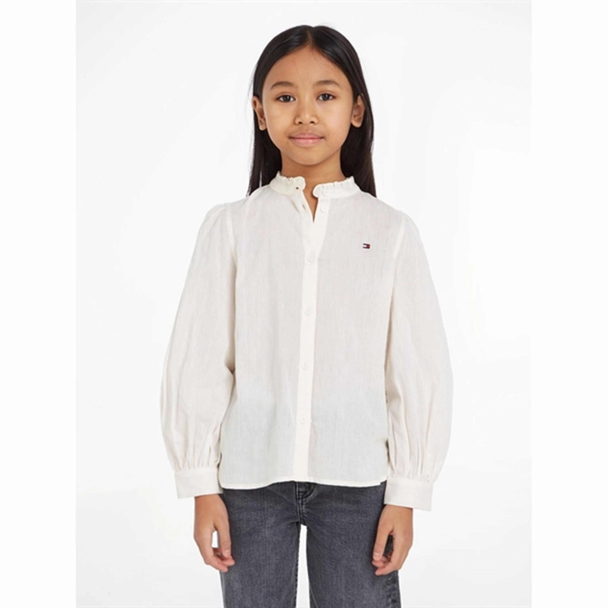 Tommy Hilfiger Ladder Lace Shirt with Frill Collar Ancient White Youthful Vibe