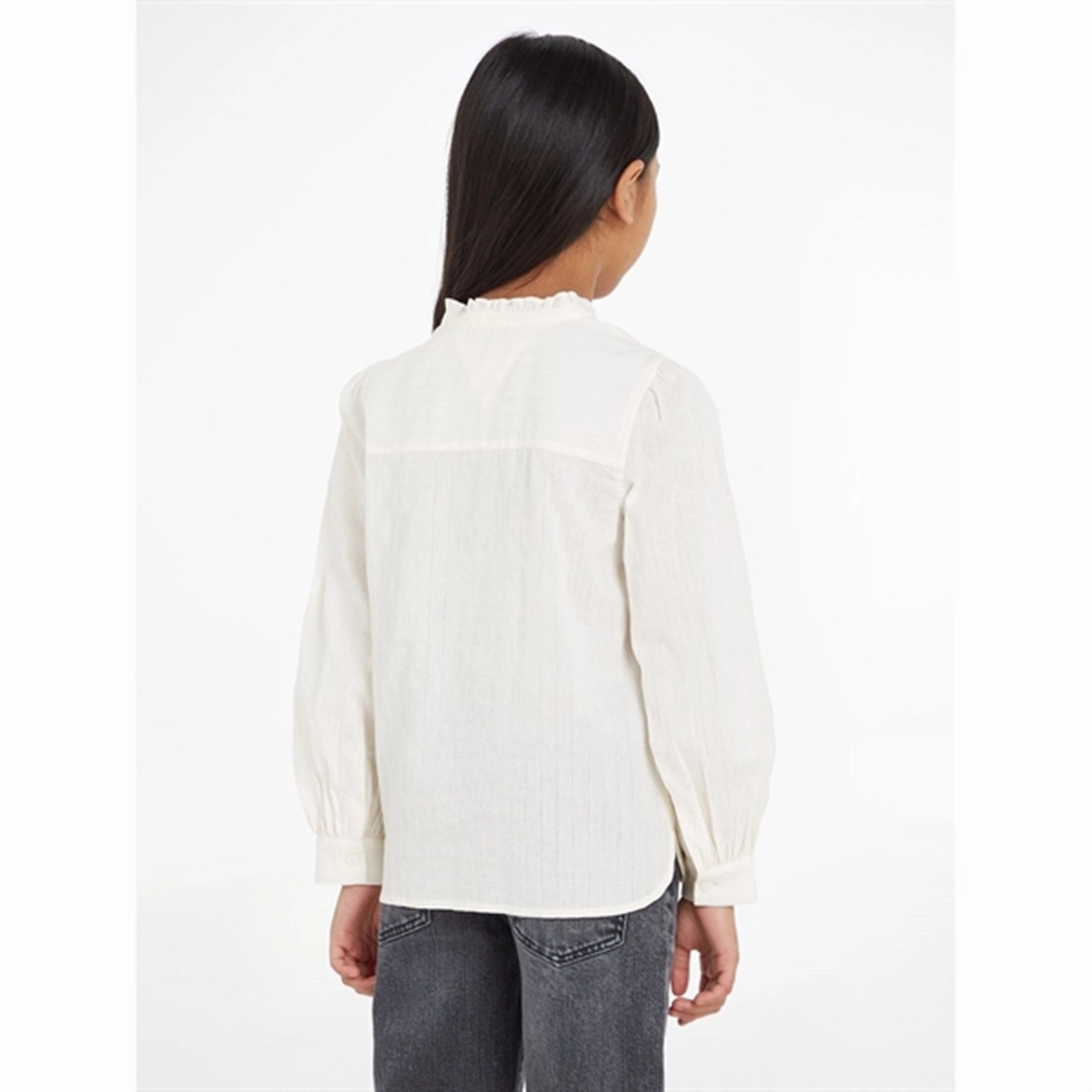 Tommy Hilfiger Ladder Lace Shirt with Frill Collar Ancient White Vibrant color Trendy Apparel