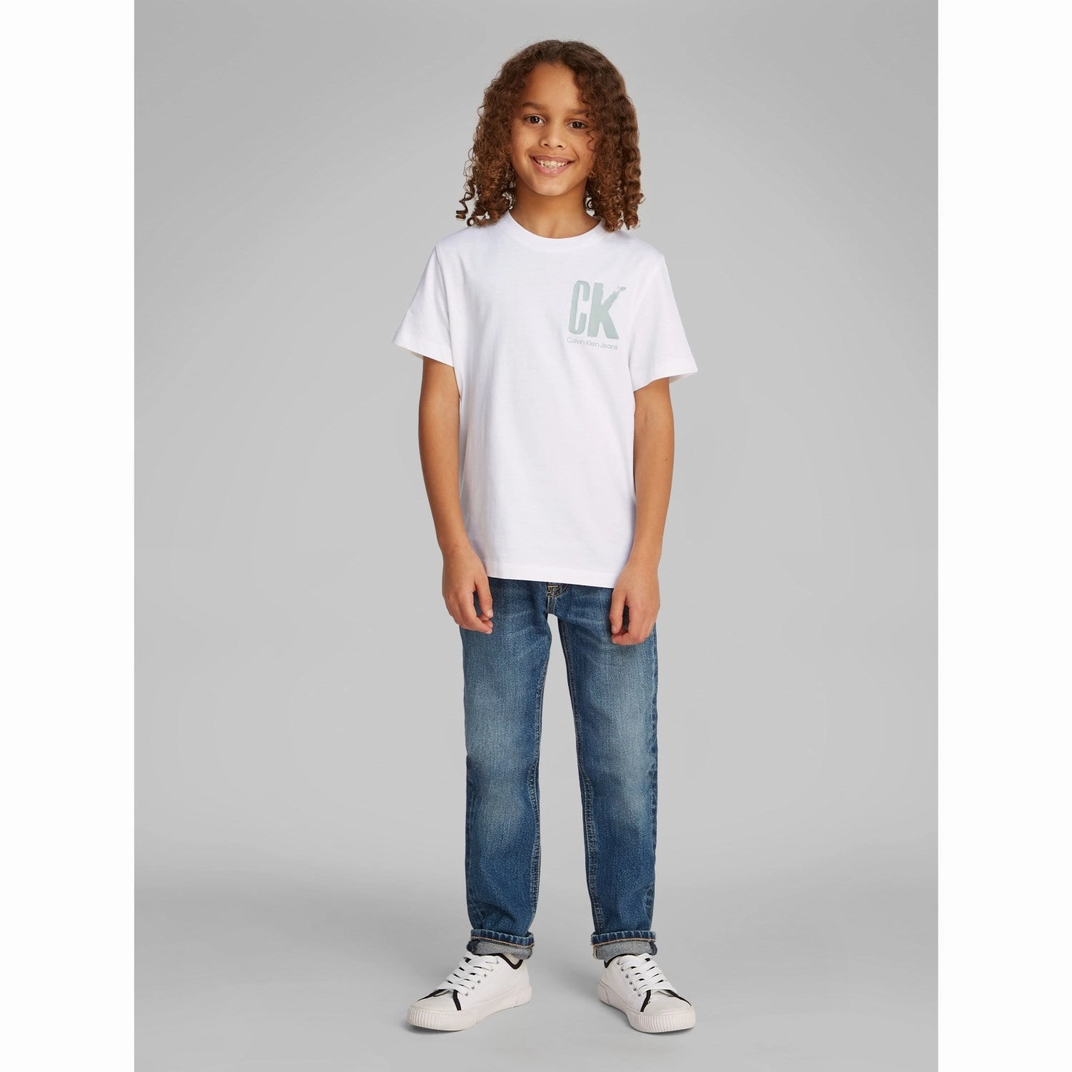 Calvin Klein Bright White Chest Surf Graphic T-Shirt Evergreen Non Restrictive Fit