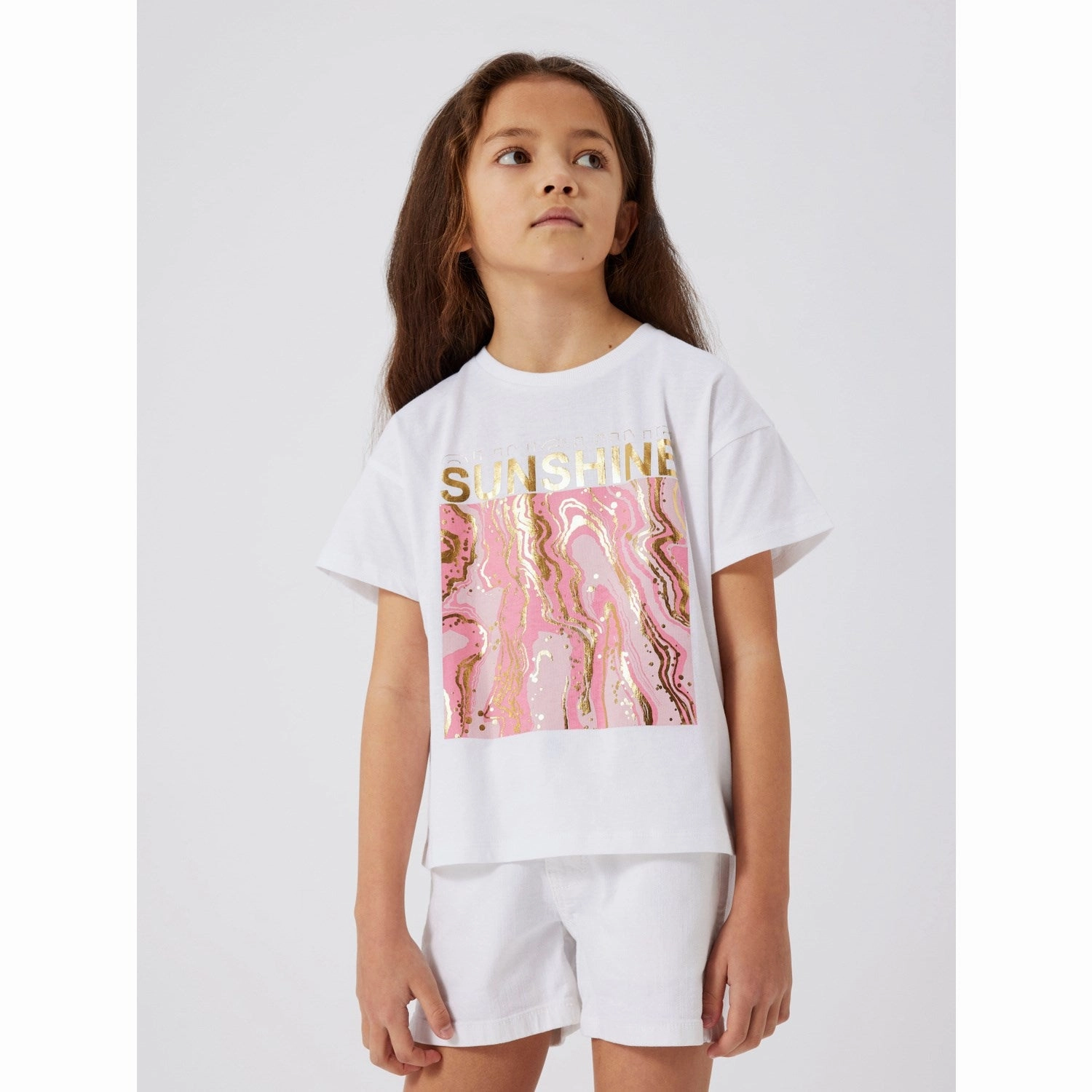 Name It Bright White Pink Nectar Javase Loose Short T-Shirt Cool and casual