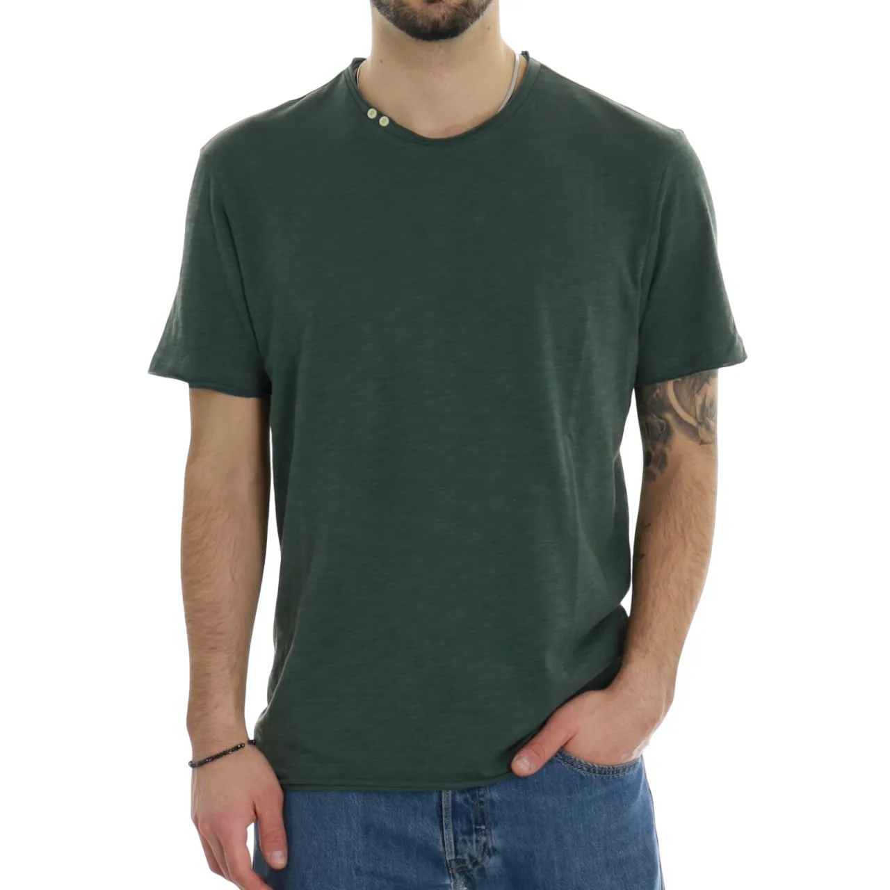 Trez maglia manica corta in cotone fiammato TOPO6-JSB3 M49044 387 verde Reversible Design Concept Garment Dyed