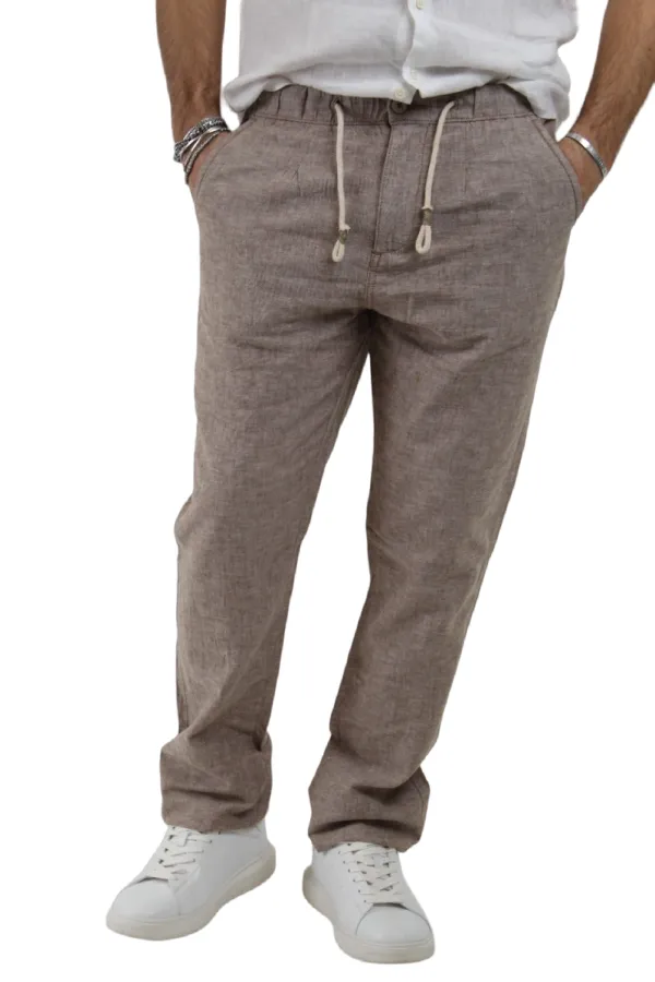 Trez pantalone casual da uomo in lino Poly 2233 M46439 737 light brown Tear Resistant Design