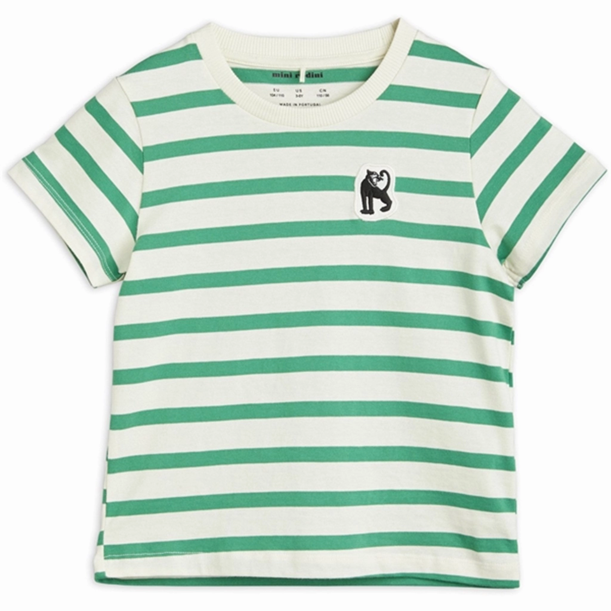 Mini Rodini Panther Patch T-shirt Green FlexibleKnit Flexible Collar