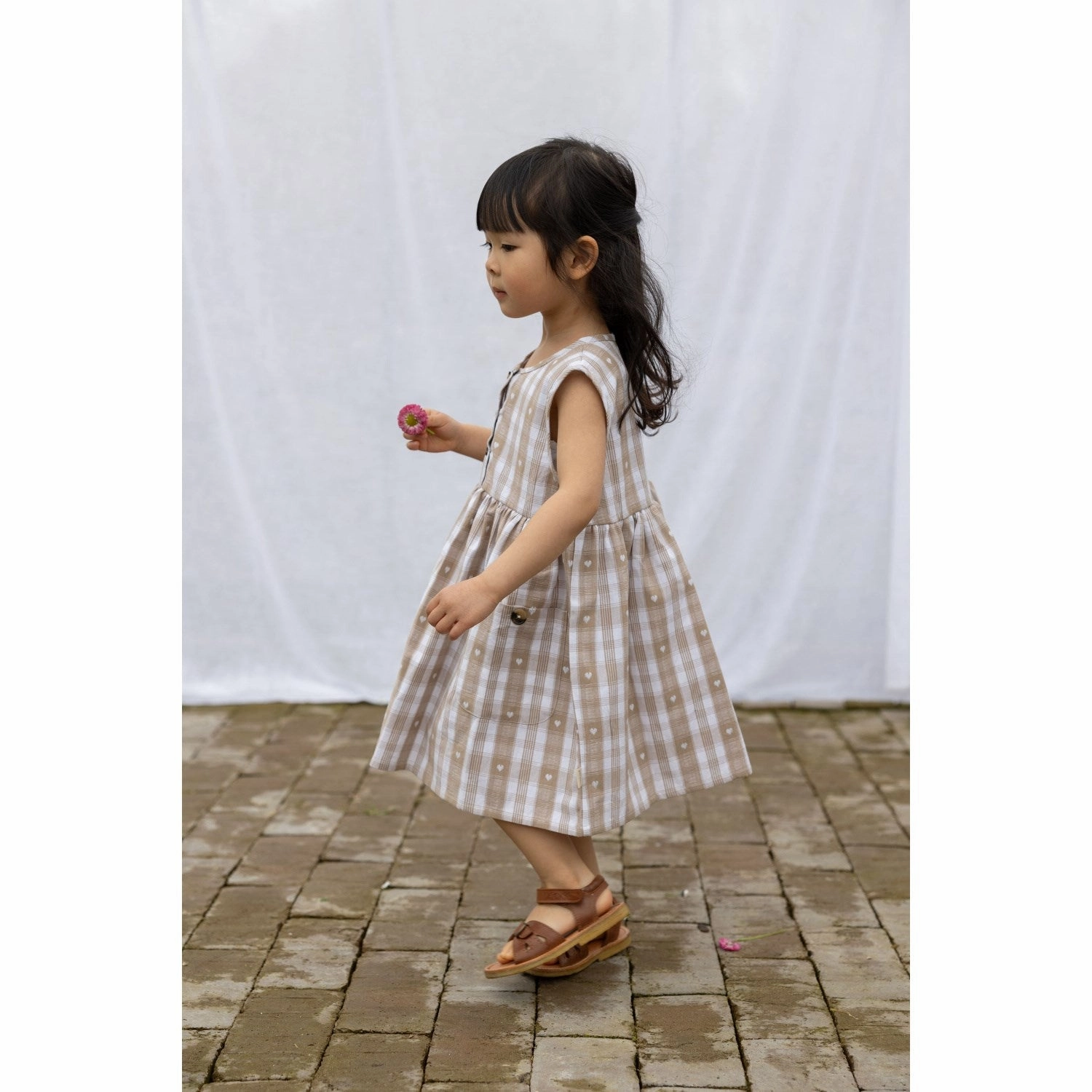 Petit Piao Off White Heart Dress S/L Woven Joyful Look Travel-Style