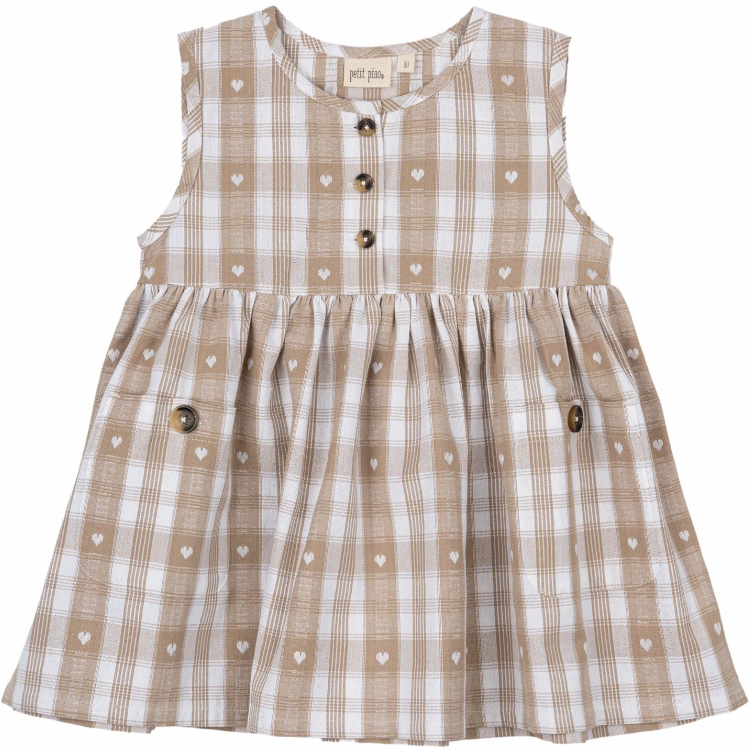 Petit Piao Off White Heart Dress S/L Woven Trend Fit