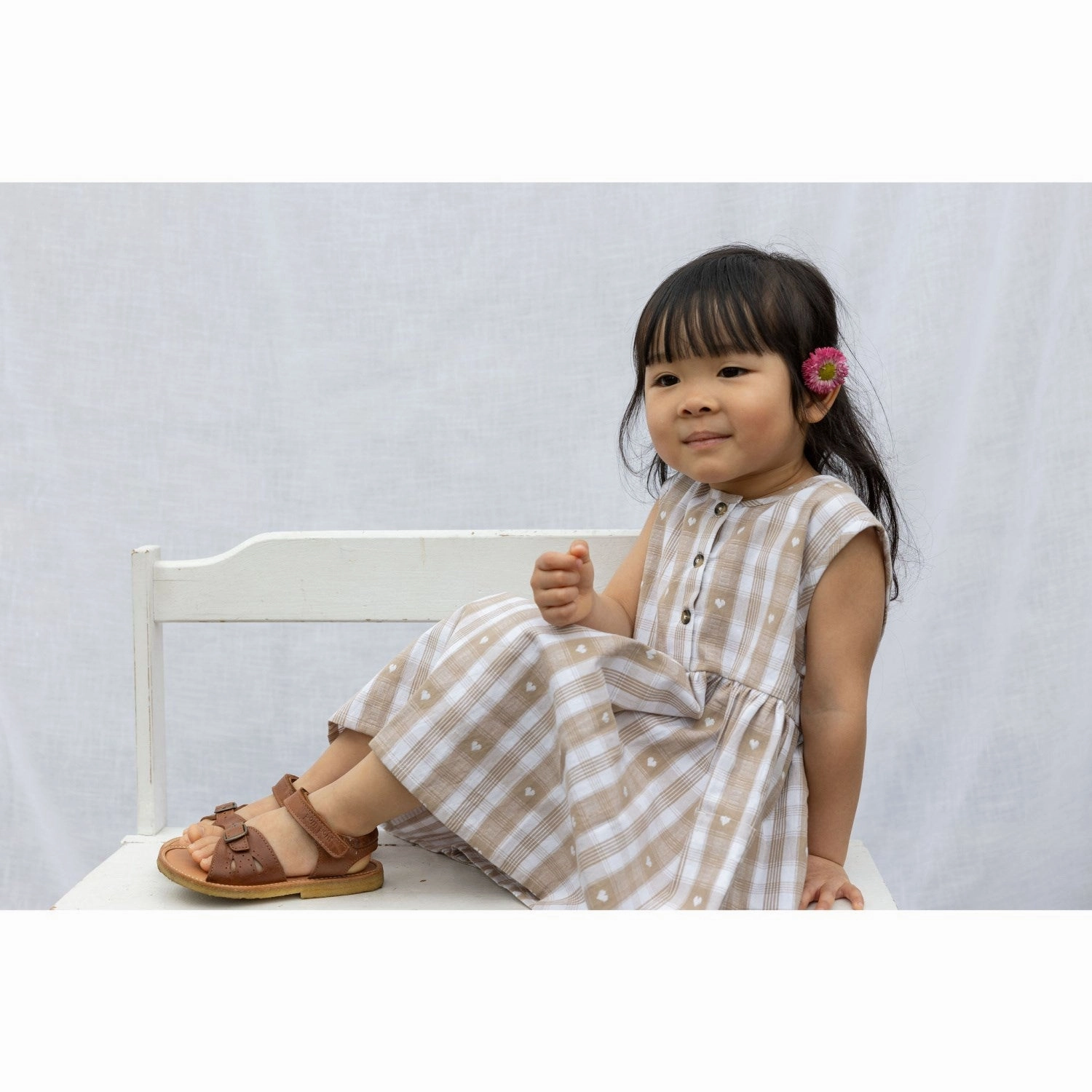 Petit Piao Off White Heart Dress S/L Woven Urban Style Sheer Look