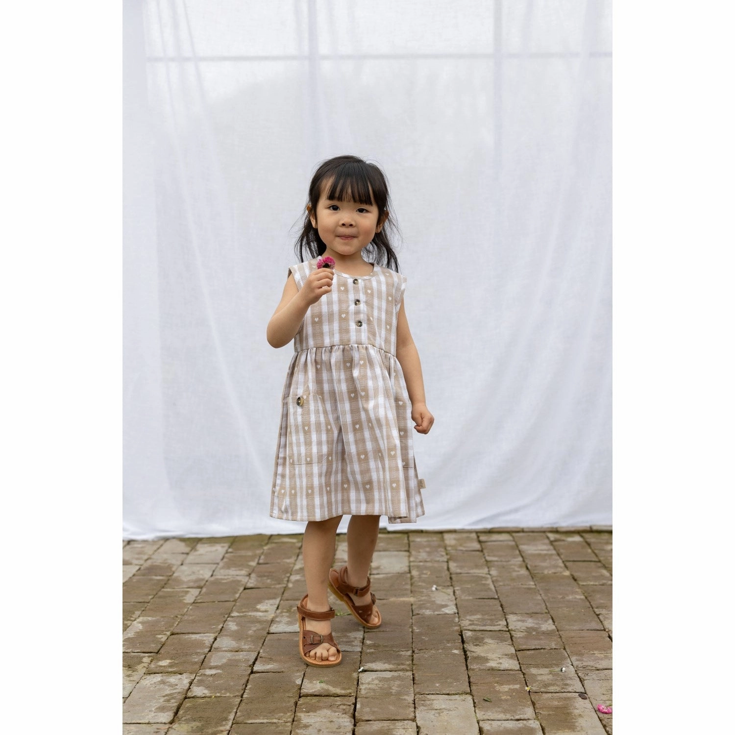 Petit Piao Off White Heart Dress S/L Woven Day Romance Elegant Line