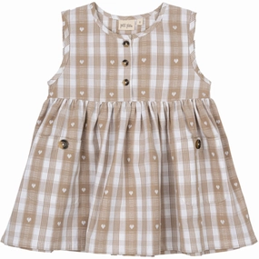 Petit Piao Off White Heart Dress S/L Woven Trend Fit