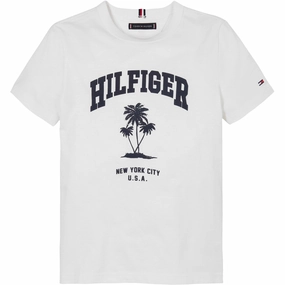 Hydrophobic coating Wrinkle Free Fabric Tommy Hilfiger White Hilfiger Palm Print T-Shirt