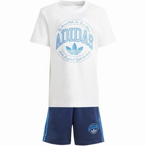 adidas Originals White/Night Indigo Shorts Tee Set loose fitting