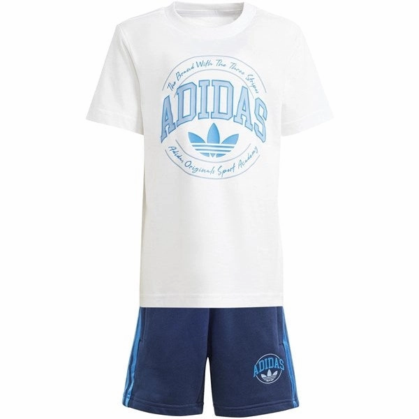 adidas Originals White/Night Indigo Shorts Tee Set loose fitting