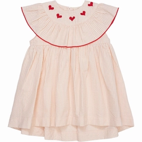 Vacation Vibes Nature Glow Copenhagen Colors Dusty Rose W Cream Stripe Seersucker Dress w. Hearts