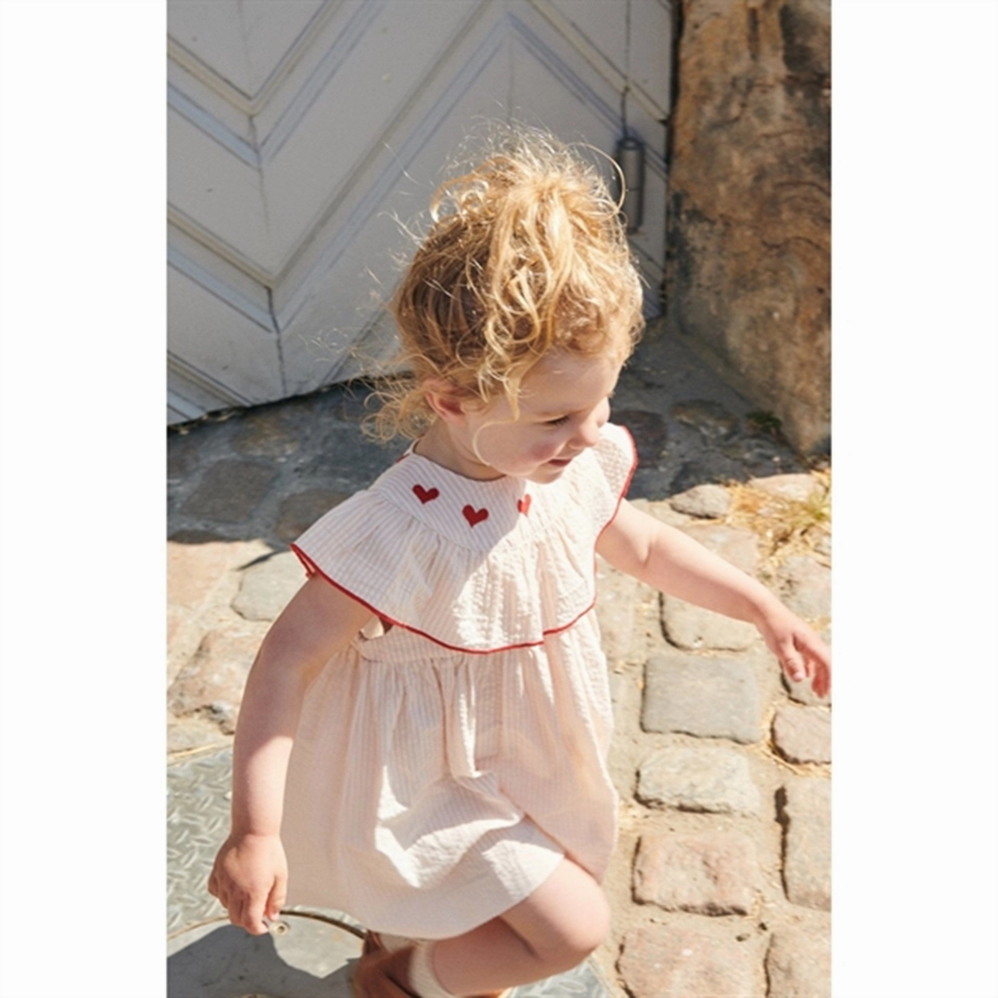 Copenhagen Colors Dusty Rose W Cream Stripe Seersucker Dress w. Hearts Polite Color Seasonal Fit