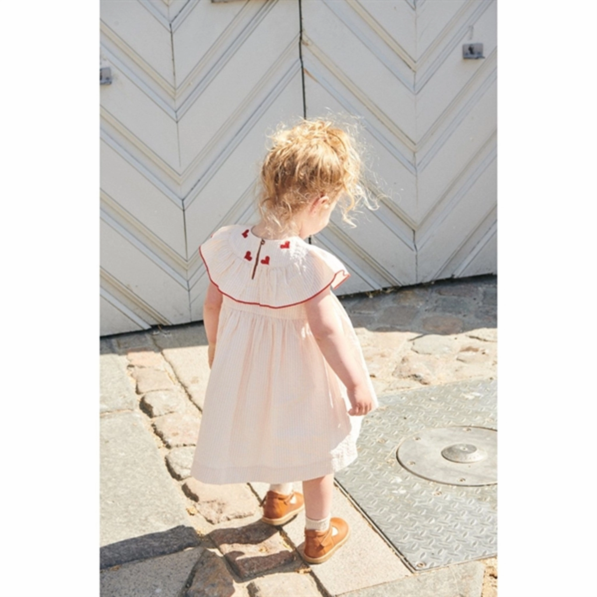 Copenhagen Colors Dusty Rose W Cream Stripe Seersucker Dress w. Hearts Blue Sky Lounge Moment