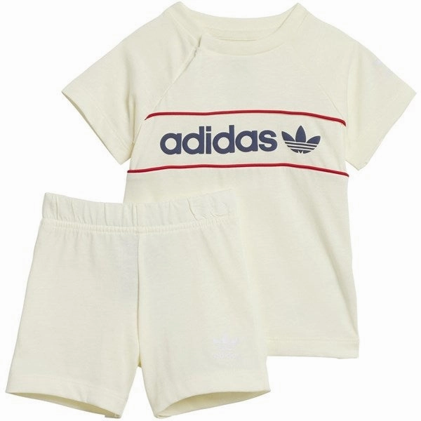 adidas Originals Ivory/Night Indigo/Red Shorts Tee Set Colorfast Treatment