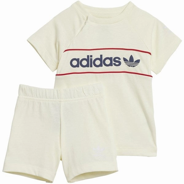 adidas Originals Ivory/Night Indigo/Red Shorts Tee Set Soft Waist