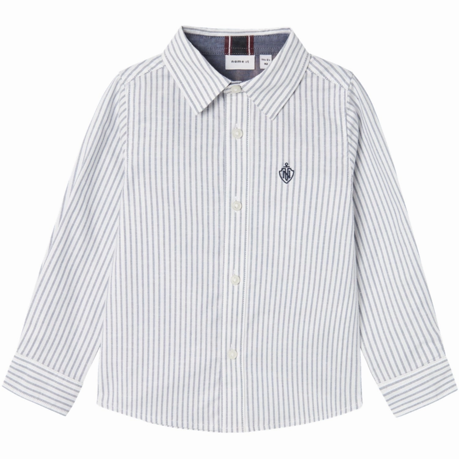Round Collar Static Dissipating Fiber Name It Bright White Thin Stripe - Flint Stone Rekid Shirt