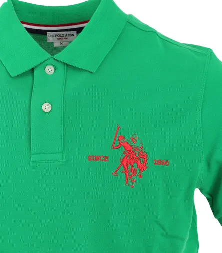 U.S. Polo Assn Polo da uomo manica corta con retrocollo a contrasto Kory 41029 65084 342 verde prato Microfiber Textile
