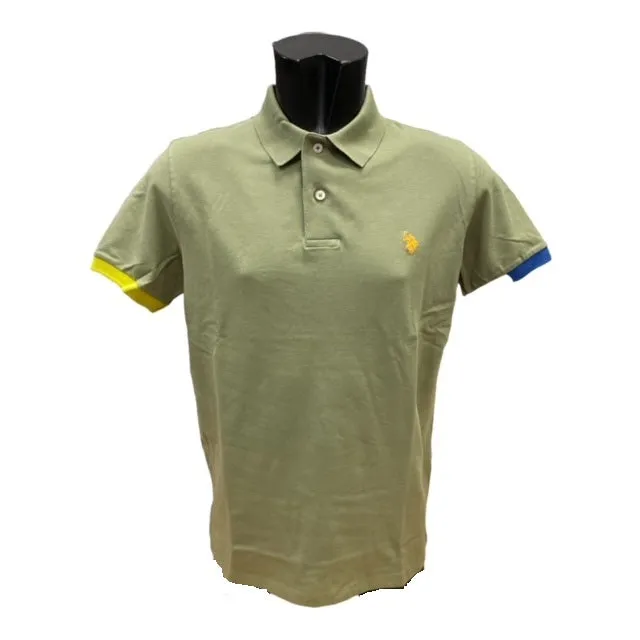 U.S. Polo Assn Polo Kory manica corrta con retrocollo a contrasto 6143750336 246 salvia-giallo oro Colorfast Technology Lightweight Weave