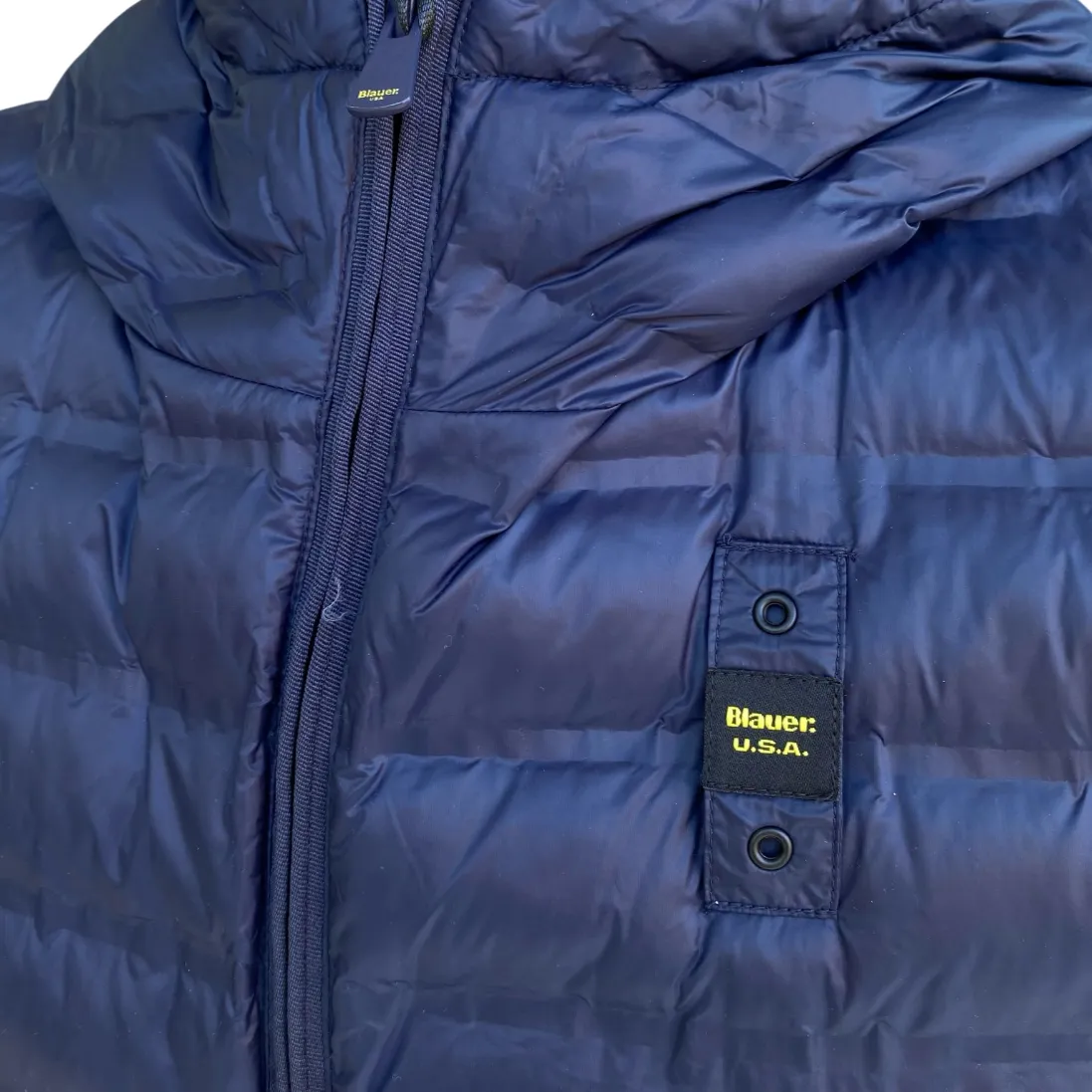 Blauer giubbino da uomo con cappuccio termosaldato 25SBLUC02227-007104 888 blu Christmas outfit Foldable Collar