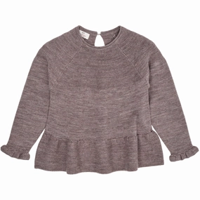 Soft Touch Fabric Holiday Style Copenhagen Colors Natural Melange Merino Knit Blouse With Frill