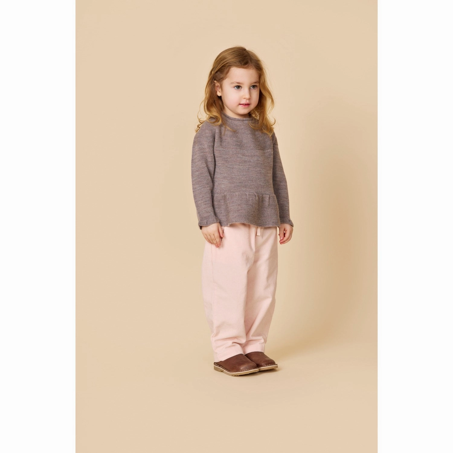 All Purpose Weave Design Copenhagen Colors Natural Melange Merino Knit Blouse With Frill