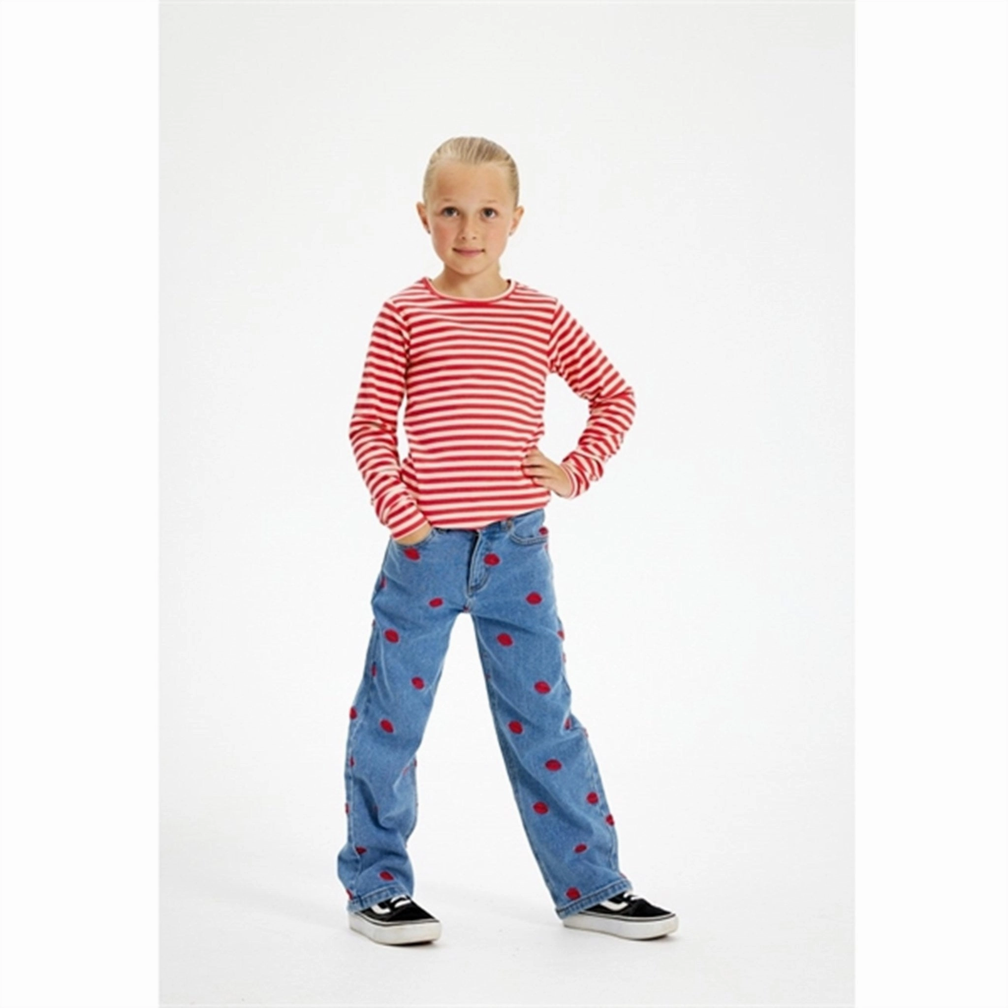 Go Out Style Belt Loop Reinforcement The New Medium Blue Lips Wide Jeans