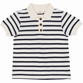 COPENHAGEN COLORS Navy Stripe Pique Stripe Poloshirt Golf Apparel Bound Seam Finish