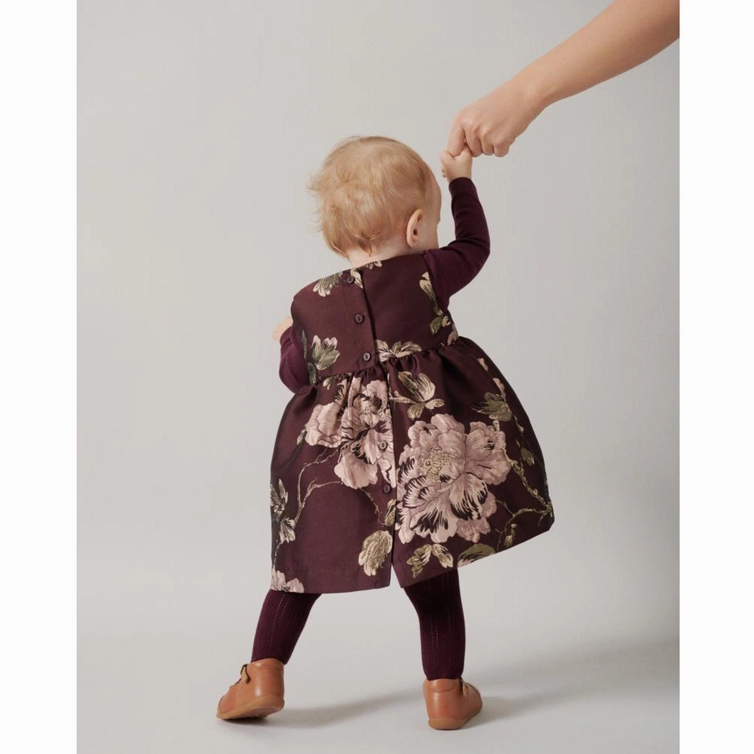 MarMar Party Jacquard Deep Mulberry Jacquard Daelyna Dress Polished Design Flowy Texture