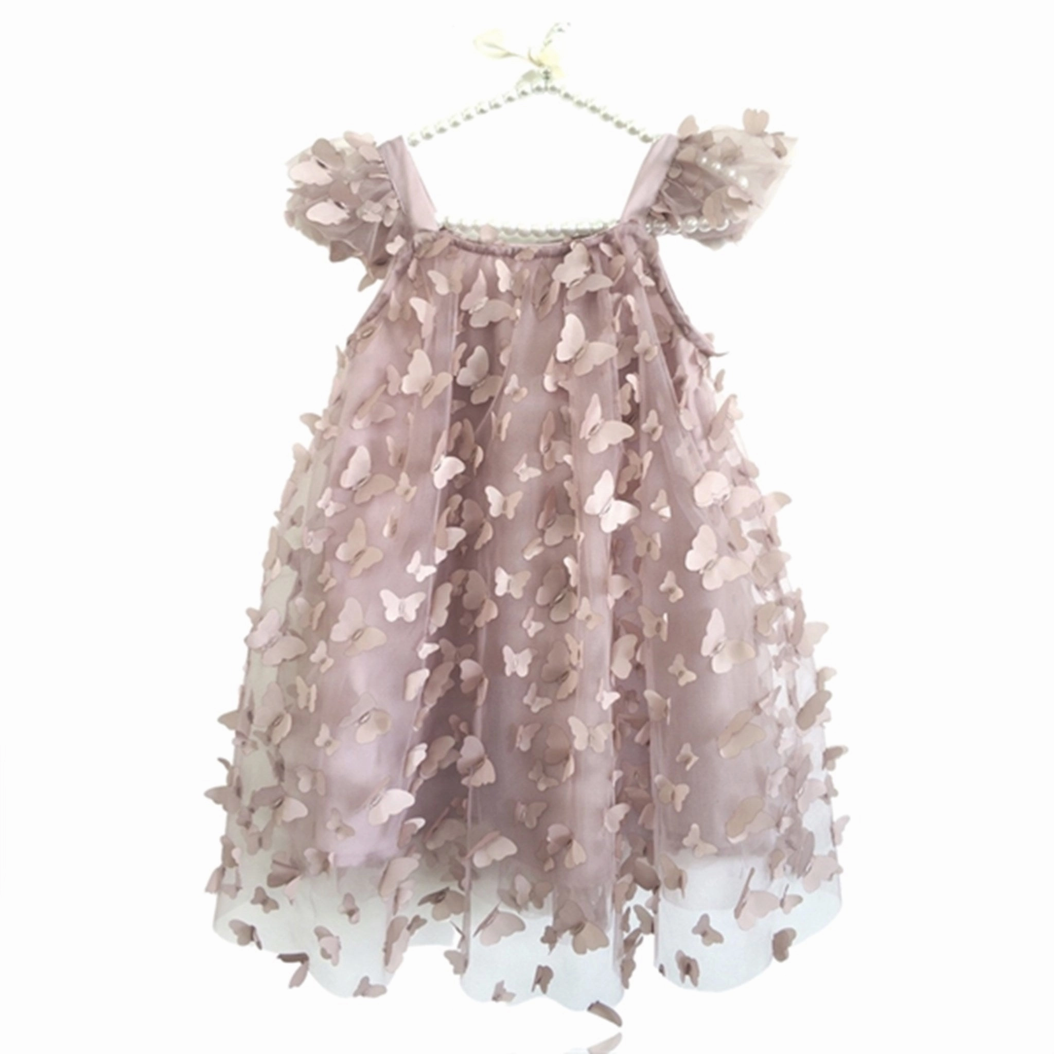 Dolly by Le Petit Tom Allover Butterflies Tutu Dress Mauve Silky Drape Printed-Fabric
