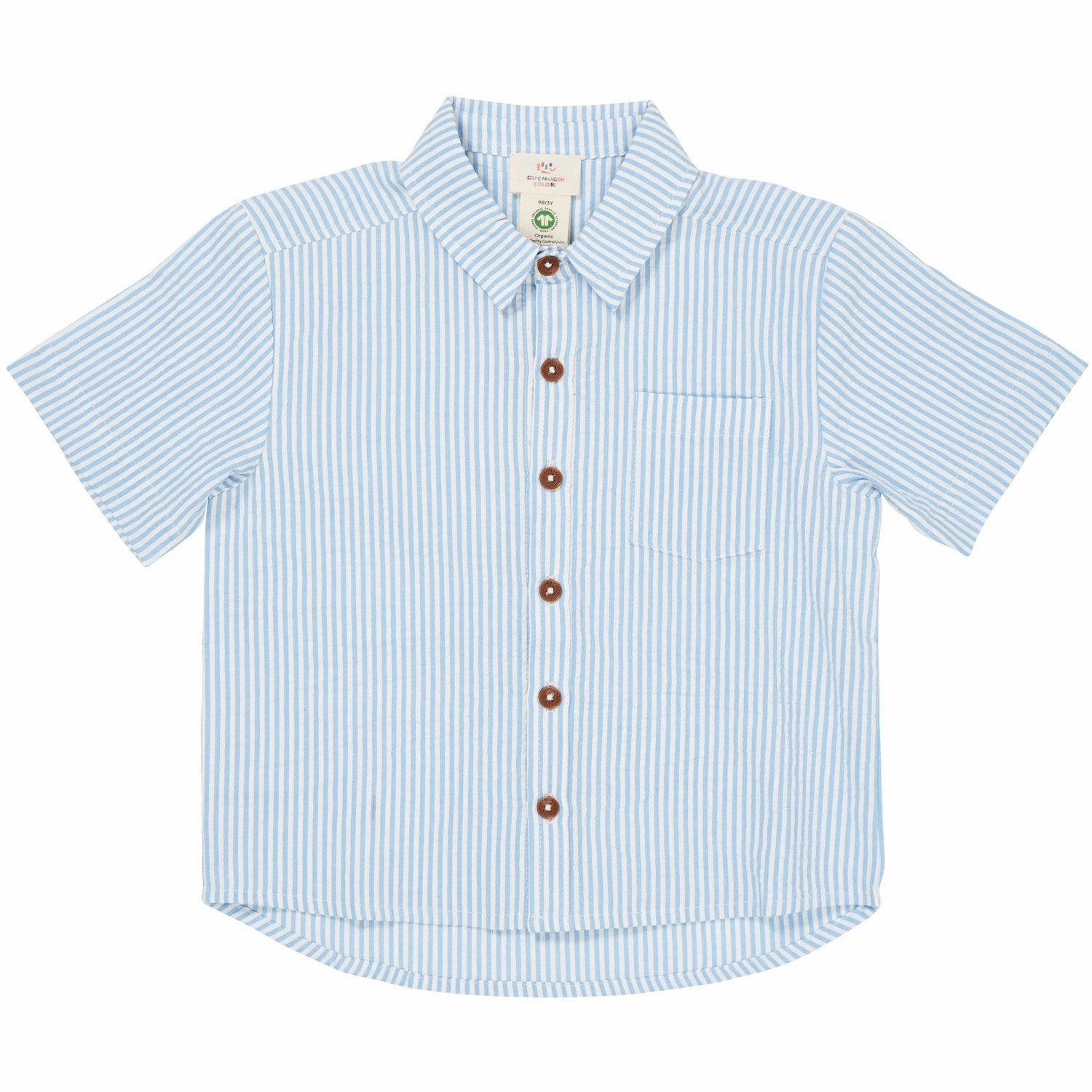 Adjustable Cuff Closure COPENHAGEN COLORS Sky Blue W Cream Stripe Seersucker Ss Shirt
