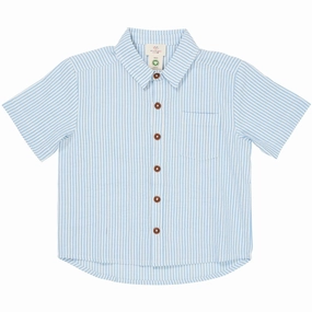 Low Profile Pocket Design checkered pattern COPENHAGEN COLORS Sky Blue W Cream Stripe Seersucker Ss Shirt