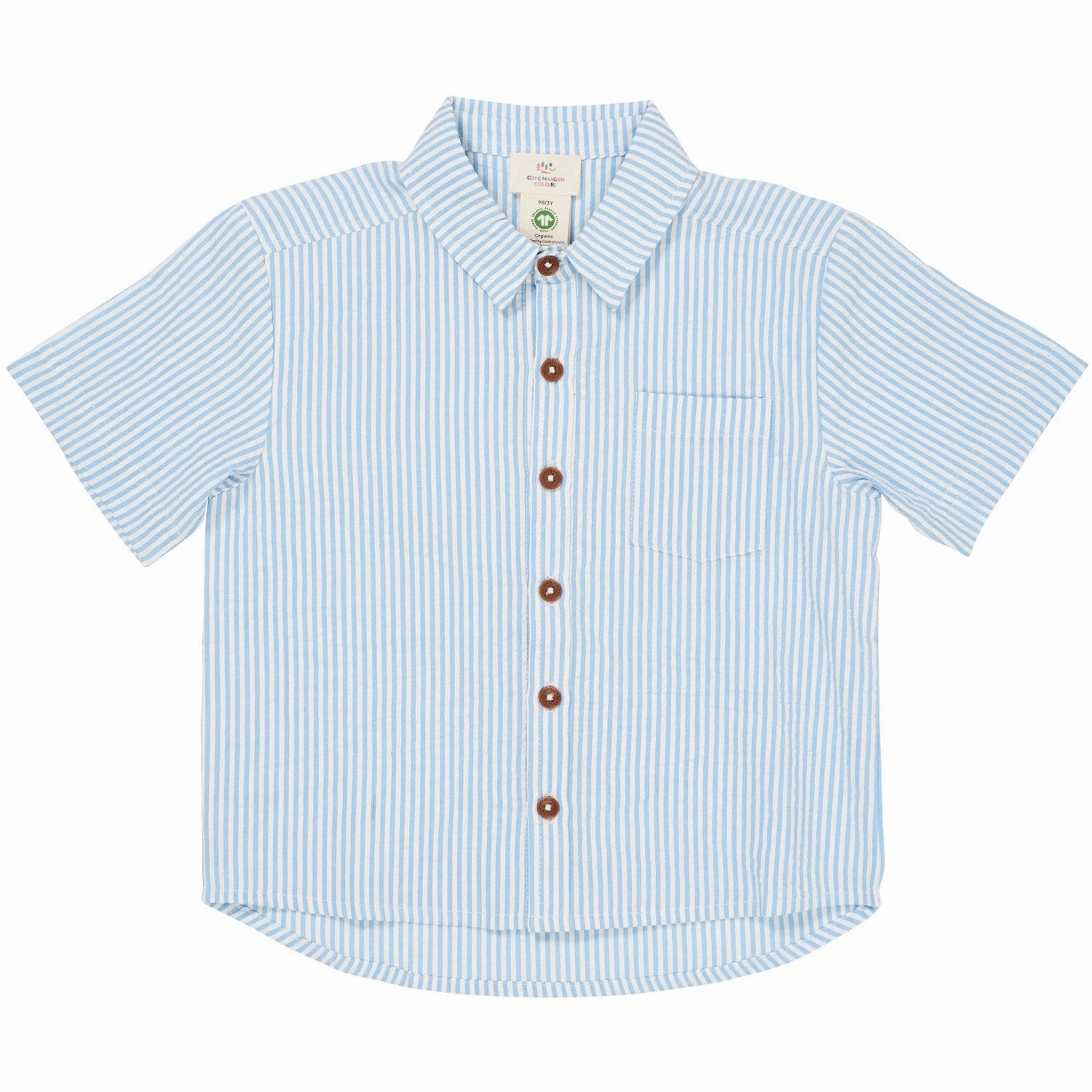 Low Profile Pocket Design checkered pattern COPENHAGEN COLORS Sky Blue W Cream Stripe Seersucker Ss Shirt